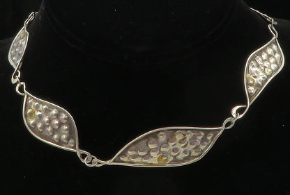 925 Sterling Silver  Vintage Dark Tone Floral Leaf Chain Necklace  NE2079