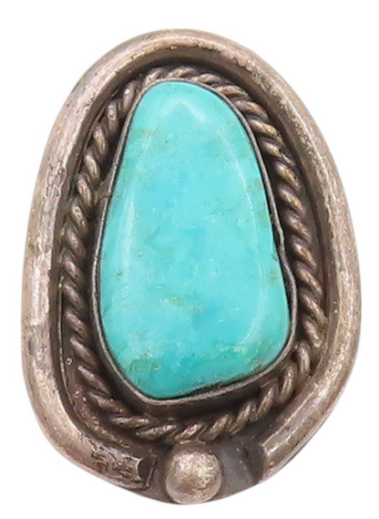 925 Sterling Silver Vintage Ring NAVAJO Blue Turquoise Halo Roped  Sz 7  RG32540