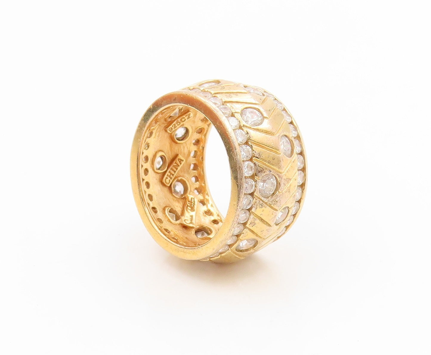 925 Sterling Silver Vintage Ring Gold Plated SONIA BITTON CZ Band  Sz 7  RG34753