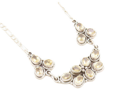 925 Sterling Silver  Yellow Topaz Oval Twist Link Shiny Chain Necklace  NE2156