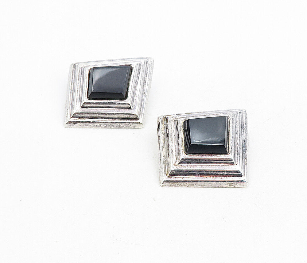 MEXICO 925 Sterling Silver  Vintage Black Onyx Non Pierce Earrings  EG4479