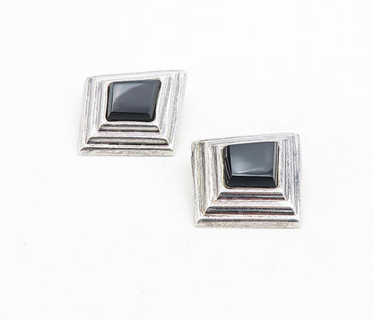 MEXICO 925 Sterling Silver  Vintage Black Onyx Non Pierce Earrings  EG4479