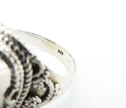 925 Sterling Silver  Sapphire Shiny Rope Twist Cocktail Ring Sz 8  RG7895