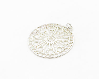 925 Sterling Silver  Shiny Polished Floral Cutout Design Pendant  PT14247