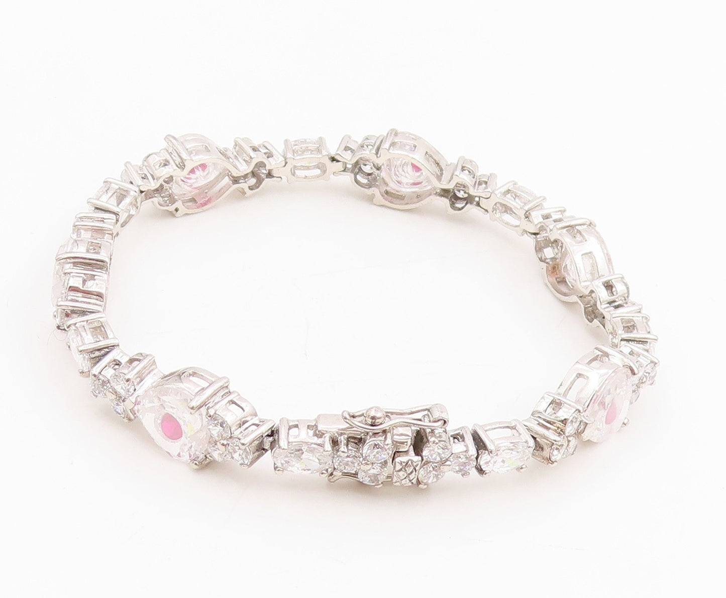 925 Sterling Silver Vintage Bracelet Sparkling CZ Love Heart Link Chain  BT11511