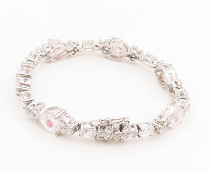 925 Sterling Silver Vintage Bracelet Sparkling CZ Love Heart Link Chain  BT11511