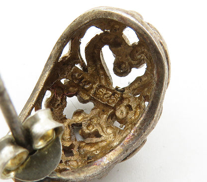925 Sterling Silver  Vintage Dark Tone Heart Swirl JHoop Earrings  EG8091