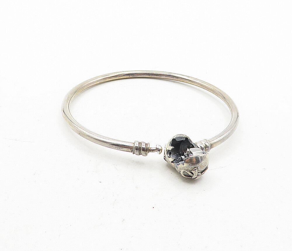 PANDORA 925 Sterling Silver  Vintage Topaz Ribbon Bow Bangle Bracelet  BT1650