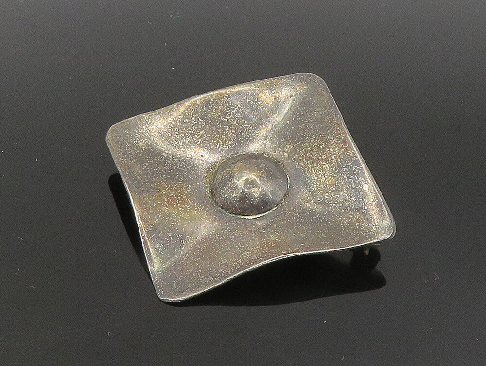 925 Sterling Silver  Vintage Dark Tone Square With Dome Brooch Pin  BP9280