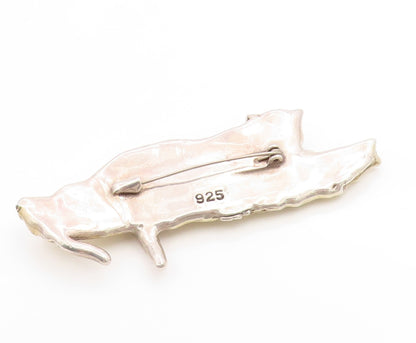 925 Sterling Silver Vintage Brooch Pin Two Tone Leopard On Tree Branch  BP12270