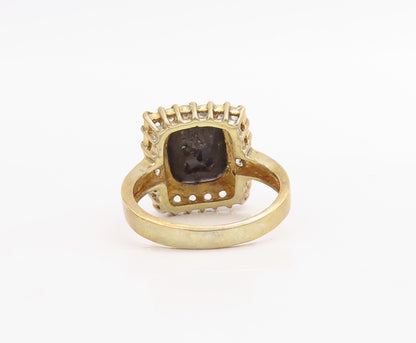 925 Sterling Silver Vintage Ring Gold Plated Square Framed Gem & CZ Sz 6 RG30532