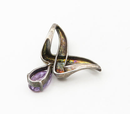 925 Sterling Silver  Vintage Tear Drop Amethyst Dark Tone Pendant  PT13153