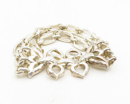 925 Sterling Silver  Vintage Shiny Hammered Flower Chain Bracelet  BT4656