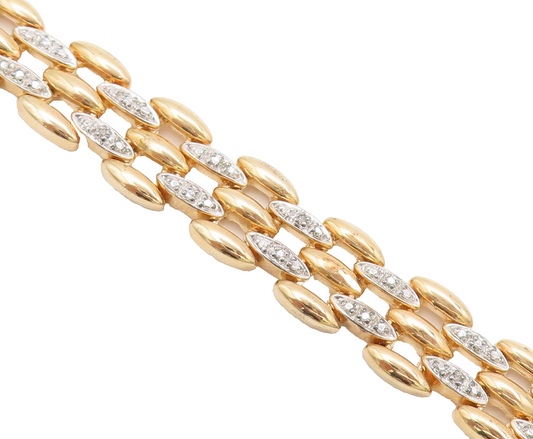 925 Sterling Silver Vintage Bracelet Gold Plated Oval Bead Real Diamonds BT10251