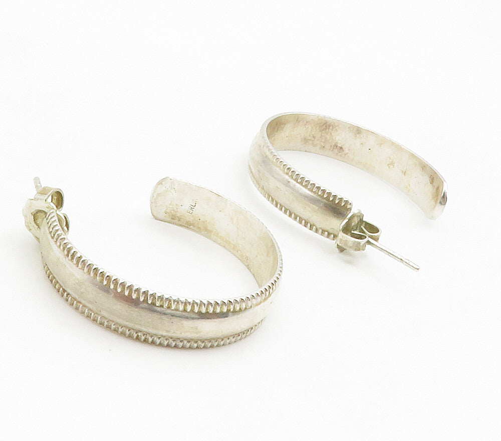 925 Sterling Silver  Vintage Shiny Smooth Fluted Trim JHoop Earrings  EG7567