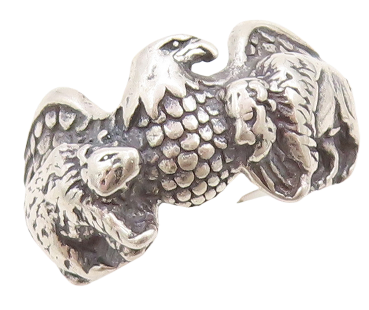 925 Sterling Silver Vintage Ring Dark Tone Designer Carved Eagle  Sz 10  RG31694