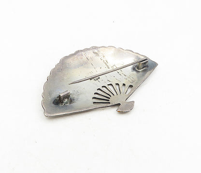 SIAM 925 Sterling Silver  Vintage Enamel Coated Hand Fan Brooch Pin  BP3396