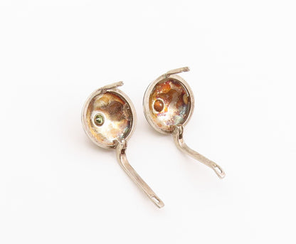 925 Sterling Silver Vintage Earrings Round Peridot Scrollwork Leverback  EG14446