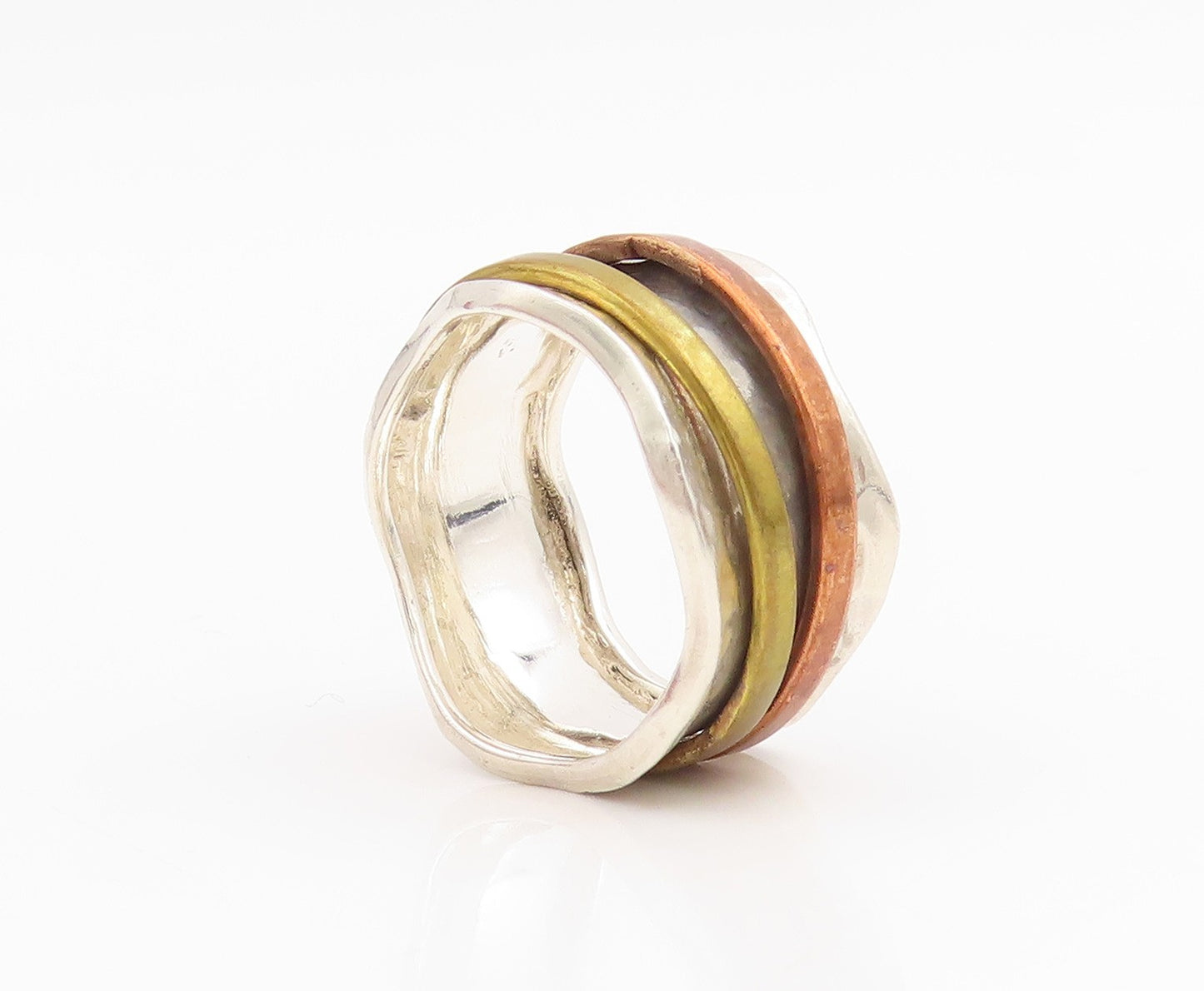 925 Sterling Silver Vintage Ring Multi Tone Spinner Wide Band  Sz 9  RG34854