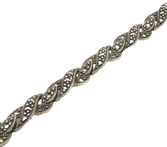 925 Sterling Silver   Vintage Marcasite Dark Tone Chain Bracelet  BT6410