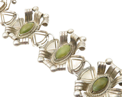 MEXICO 925 Silver  Vintage Jasper Floral Motif Sculpted Chain Bracelet  BT5517
