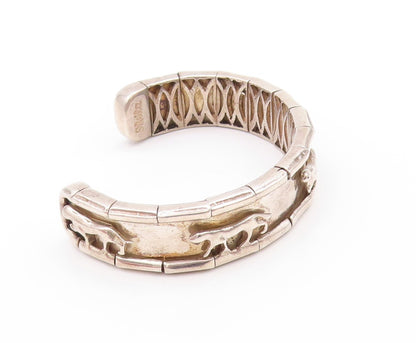 925 Sterling Silver Vintage Bracelet SHEILA Solid Walking Tigers Cuff  BT11193