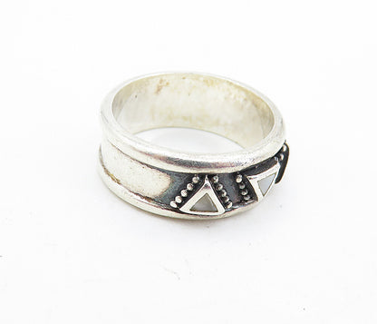 WOODS 925 Silver  Vintage Mother Of Pearl Triangles Band Ring Sz 7  RG7060