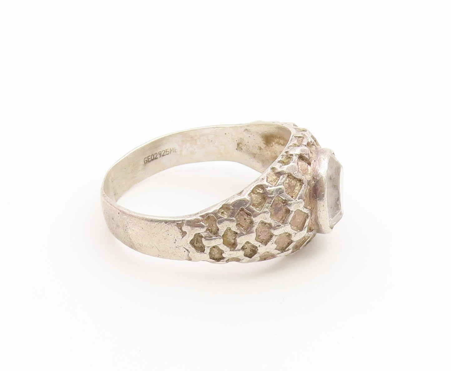 925 Sterling Silver Vintage Ring Quartz Honeycomb Textured Band  Sz 12  RG36930