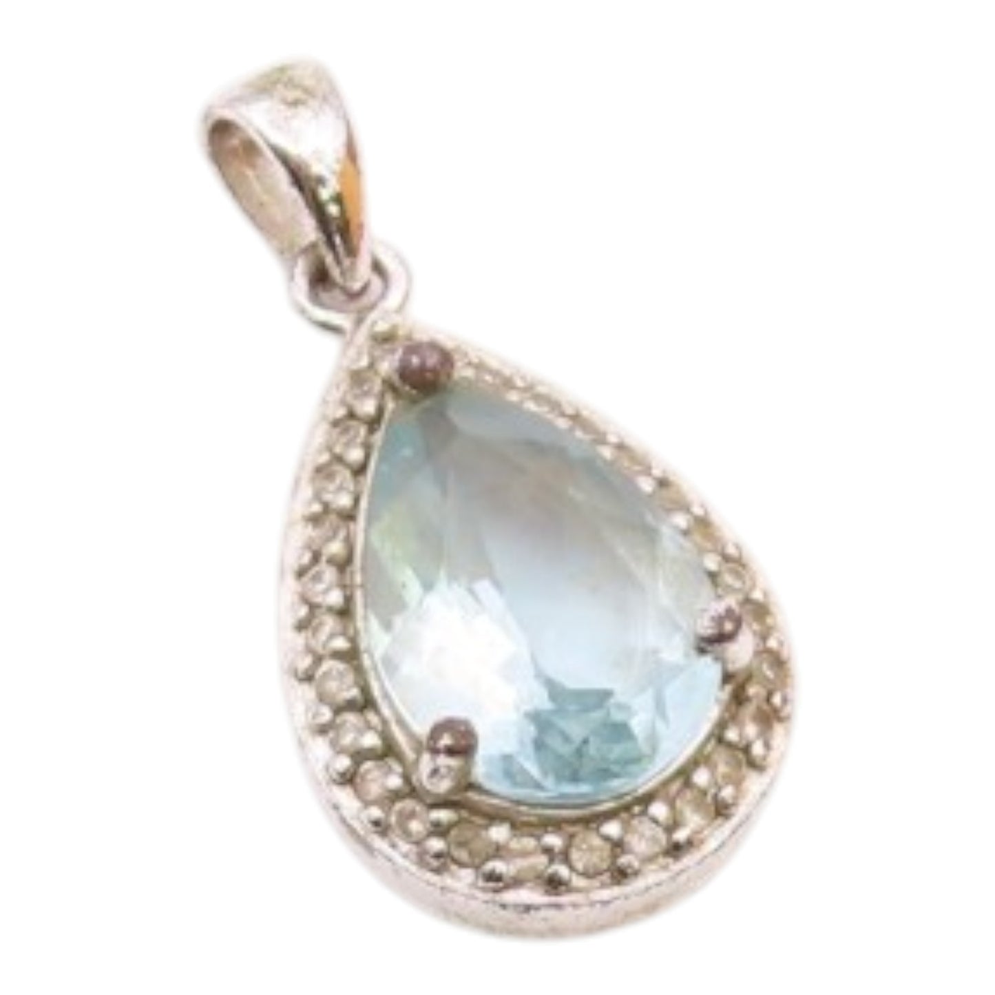 925 Sterling Silver  Vintage Pear Shaped Blue & White Topaz Pendant  PT21315