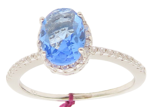 925 Silver  Vintage Oval Tanzanite Sapphire Halo Delicate Ring Sz 7  RG26961