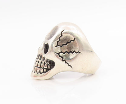 925 Sterling Silver Vintage Ring Carved Large Gothic Skull Band  Sz 8.5  RG35898