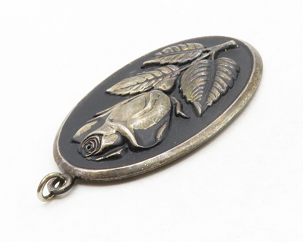 INTERNATIONAL 925 Sterling Silver Vintage Oxidized Flower Pendant PT10568