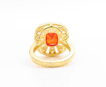 925 Sterling Silver Vintage Ring Gold Plated Orange & White CZ  Sz 7.5  RG30716