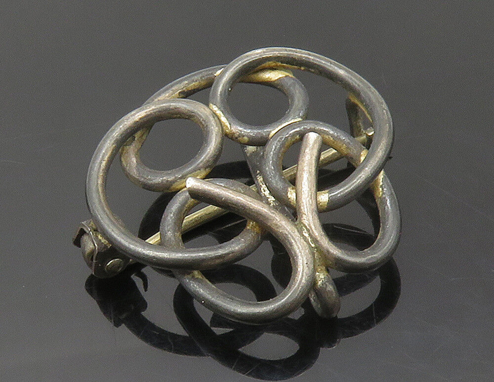925 Sterling Silver  Vintage Antique Pretzel Swirl Oxidized Brooch Pin  BP6106