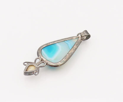 925 Silver  Vintage Blue and white Shaded Pearl Drop Shape Pendant  PT22055