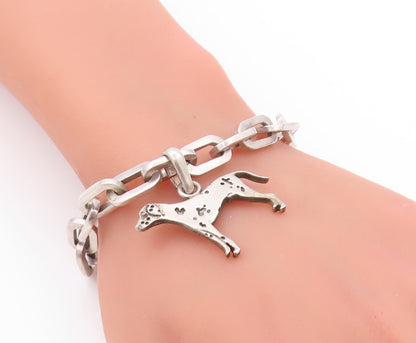 925 Sterling Silver Vintage Bracelet Solid U Chain Dangling Dog Charm  BT11277