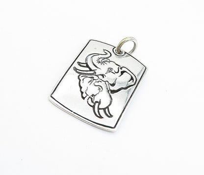 925 Sterling Silver  Vintage Shiny Etched Elephant Square Drop Pendant  PT5734