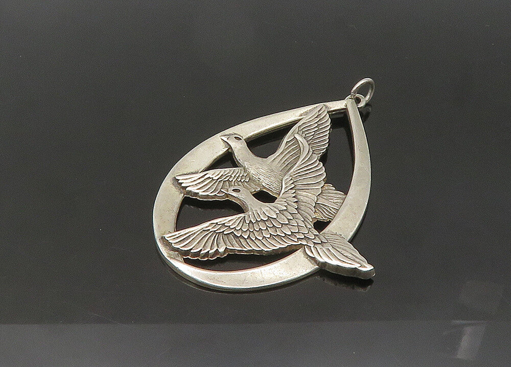 WALLACE 925 Silver  Vintage Enamel 1972 Peace On Earth Doves Pendant  PT17495