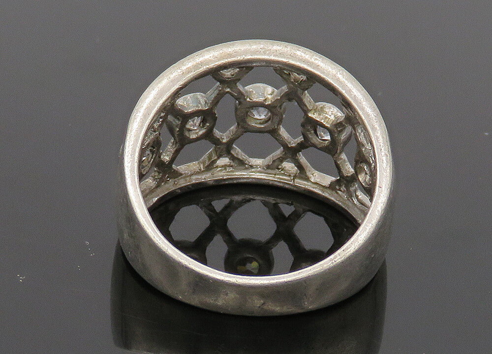 925 Sterling Silver  Vintage Cubic Zirconia Open Design Band Ring Sz 7 RG20506
