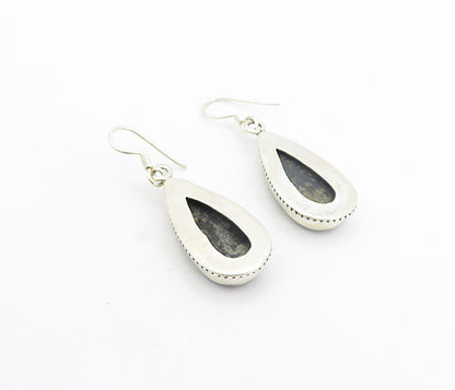 925 Sterling Silver  Tear Drop Pyrite In Black Onyx Dangle Earrings  EG3714