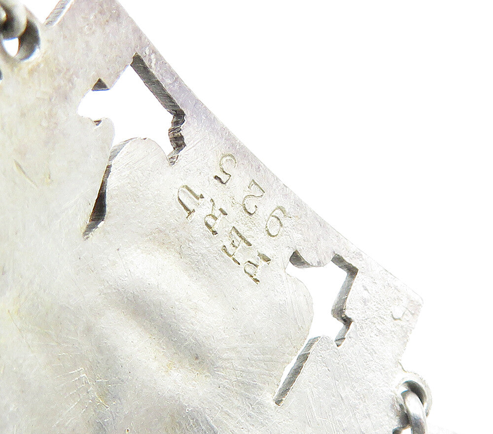 PERU 925 Sterling Silver Vintage Pre Columbian Detail Chain Bracelet BT6618