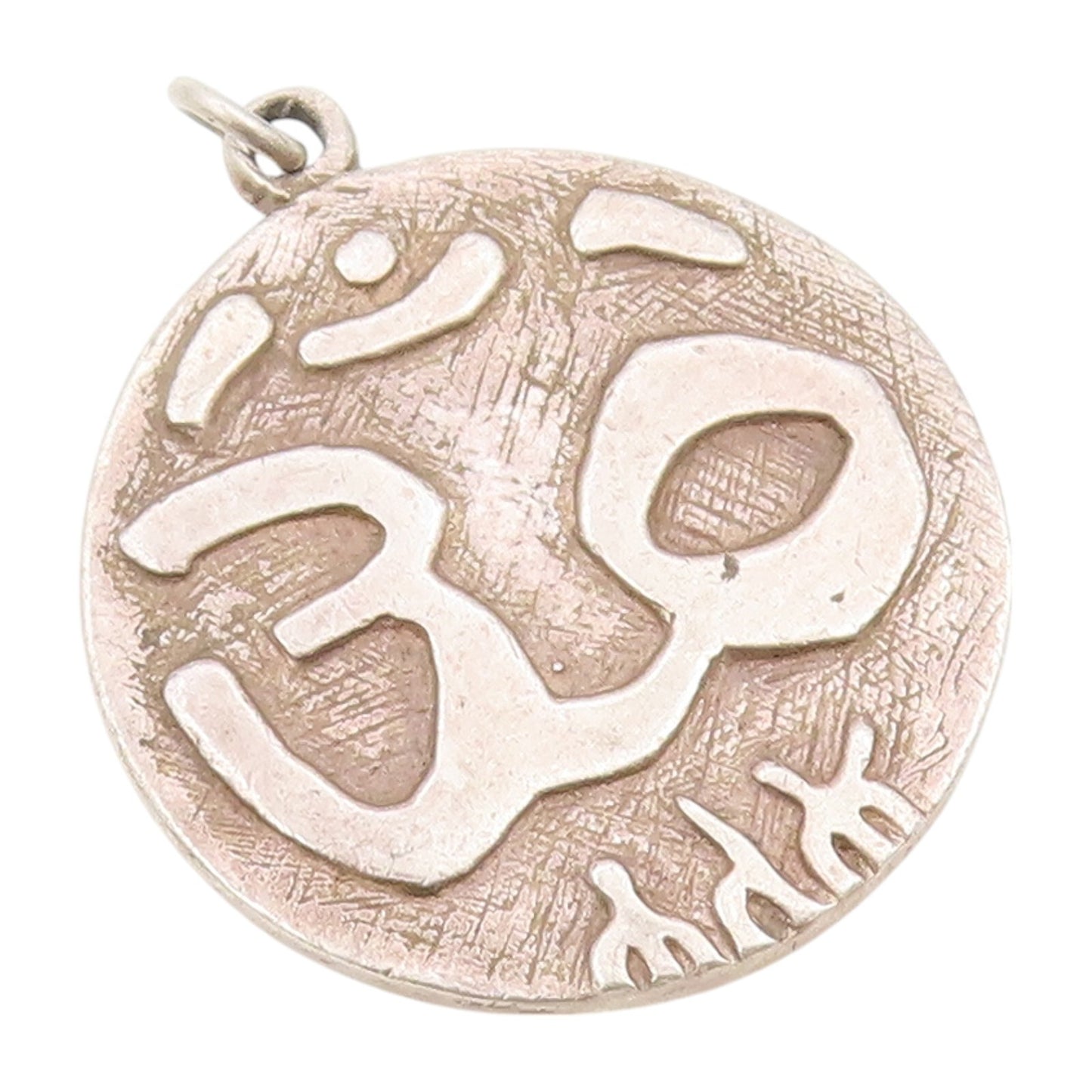 925 Sterling Silver Vintage Pendant Religious Brutalist Carved Om  PT23913