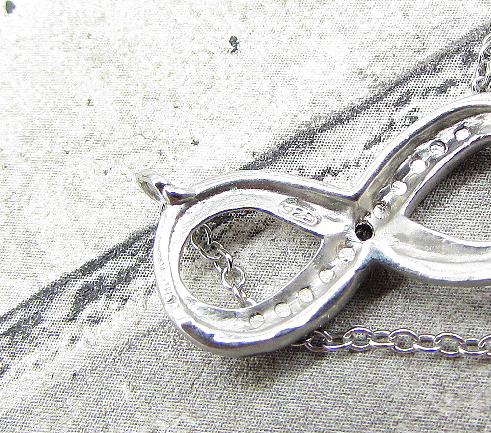 925 Sterling Silver  Genuine Black Diamond Infinity Chain Necklace  PT1355