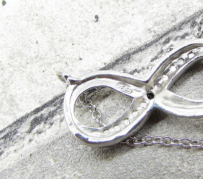 925 Sterling Silver  Genuine Black Diamond Infinity Chain Necklace  PT1355