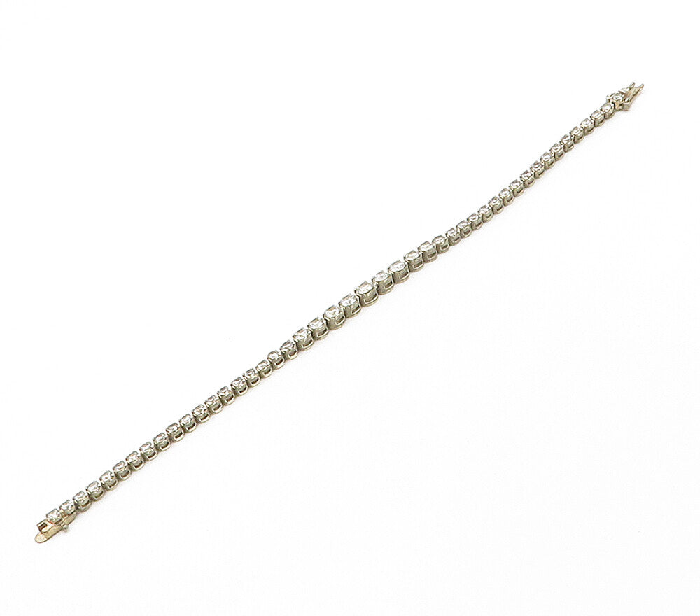 925 Sterling Silver  Vintage Graduated Cubic Zirconia Chain Bracelet  BT6279