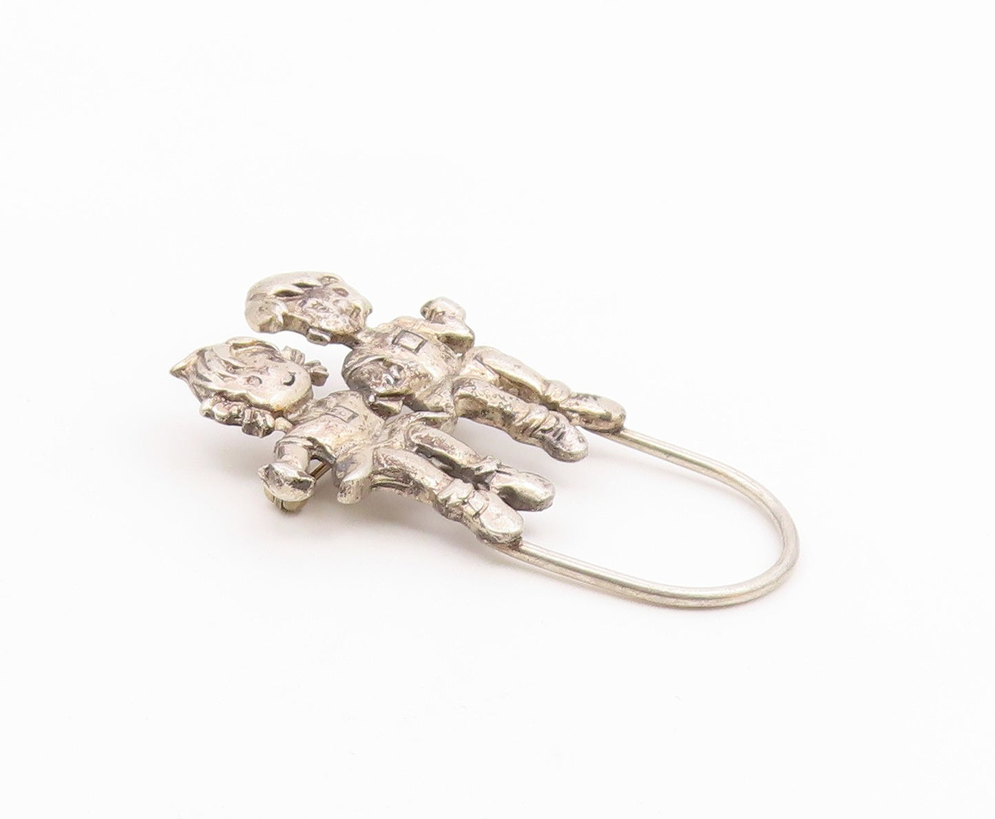 925 Sterling Silver  Vintage Shiny Girl & Boy Jumping Rope Brooch Pin  BP7372