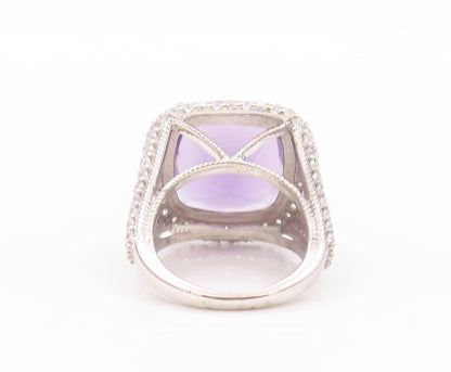 925 Sterling Silver Vintage Ring Square Amethyst Halo Topaz Inlay  Sz 6  RG32505