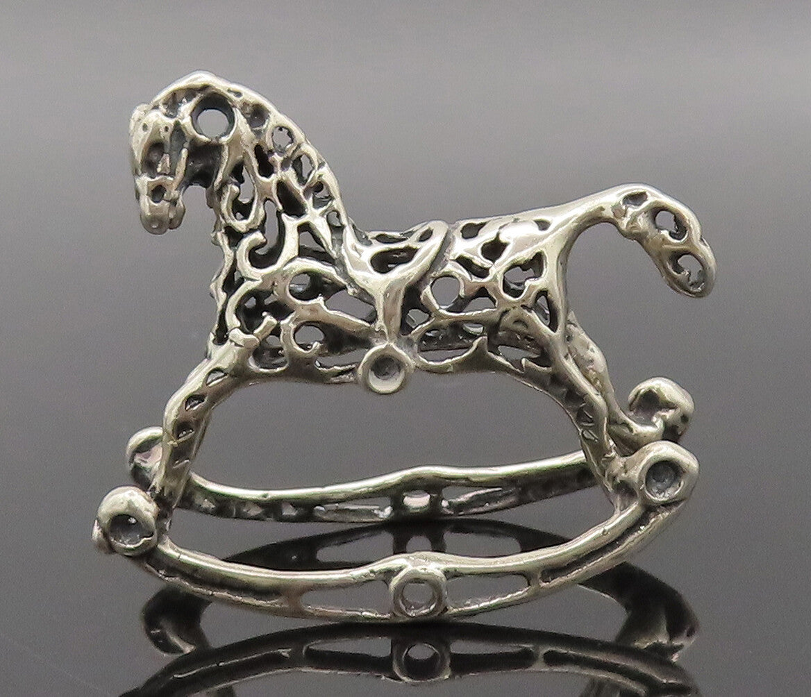 925 Sterling Silver Vintage Toy Swirly Stencil Cut Rocking Horse Chair  TR3695