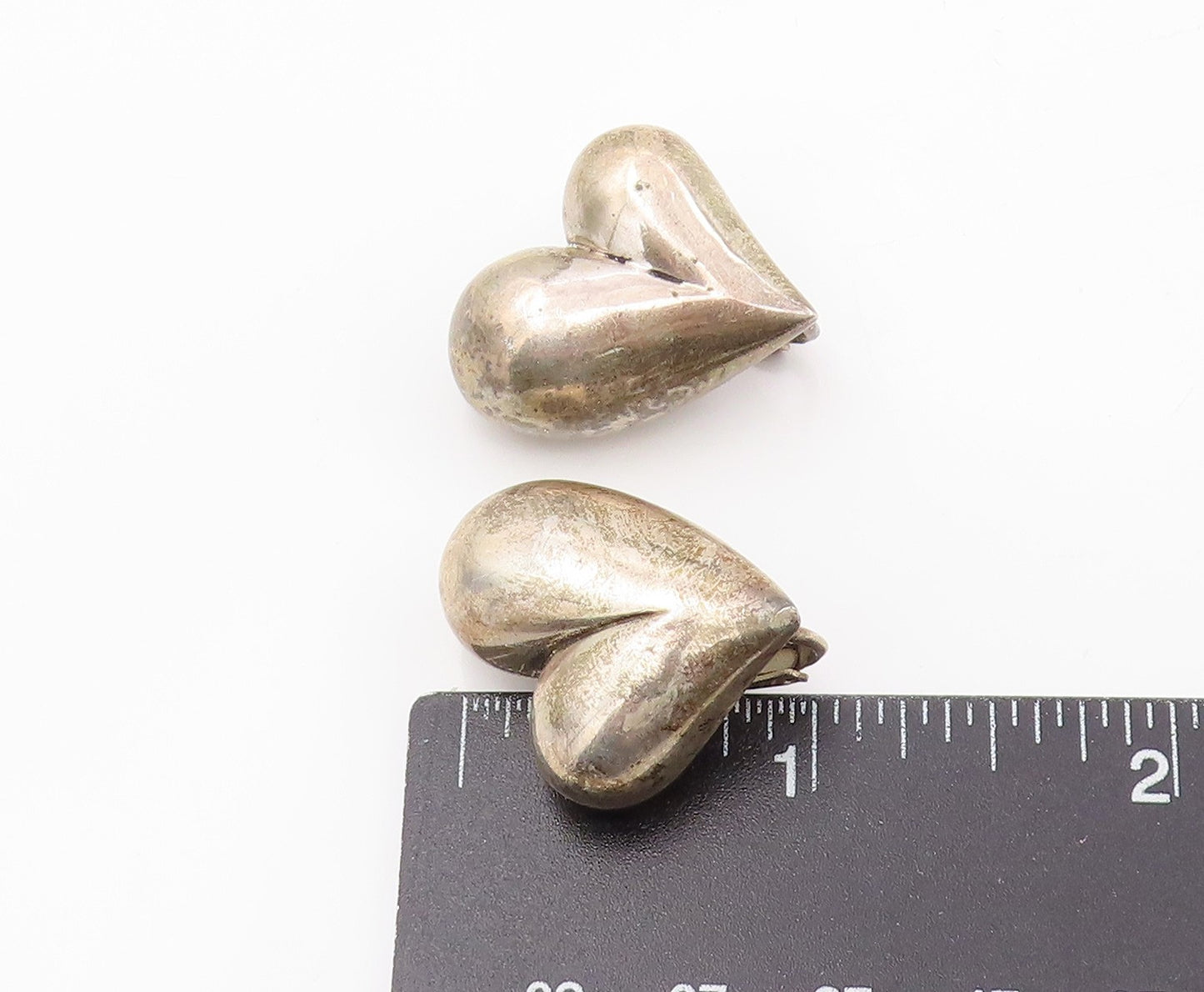 925 Sterling Silver Vintage Earrings ALFRED KARRAM Love Heart Clip On  EG13888