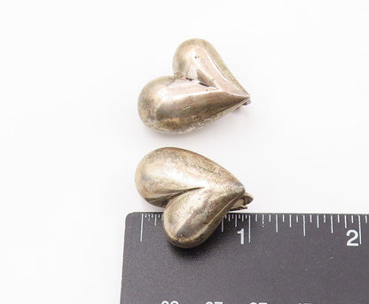 925 Sterling Silver Vintage Earrings ALFRED KARRAM Love Heart Clip On  EG13888